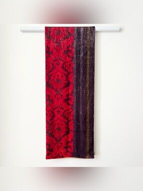 Ann Taylor Loft Women's Crushed Velvet Scarf Brocade Red Purple Boho Academia